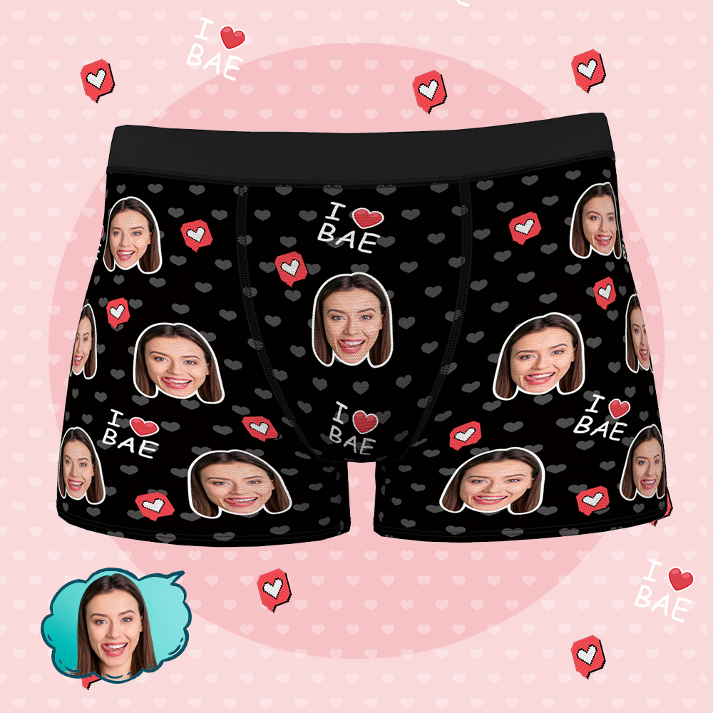Custom Face Boxer Shorts - I LOVE BAE - Personalized Face Photo On Men's  Underwear